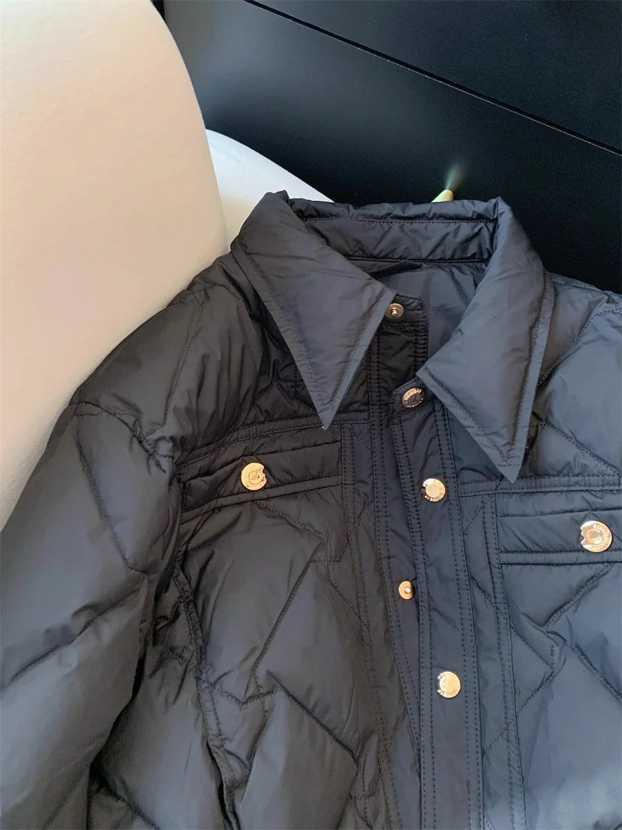 

Retro Bla Collar ort Cotton Jaet Women's Autumn Winter Lightweight Warm Quilted Cotton Coat Korean Sle Loose Fit