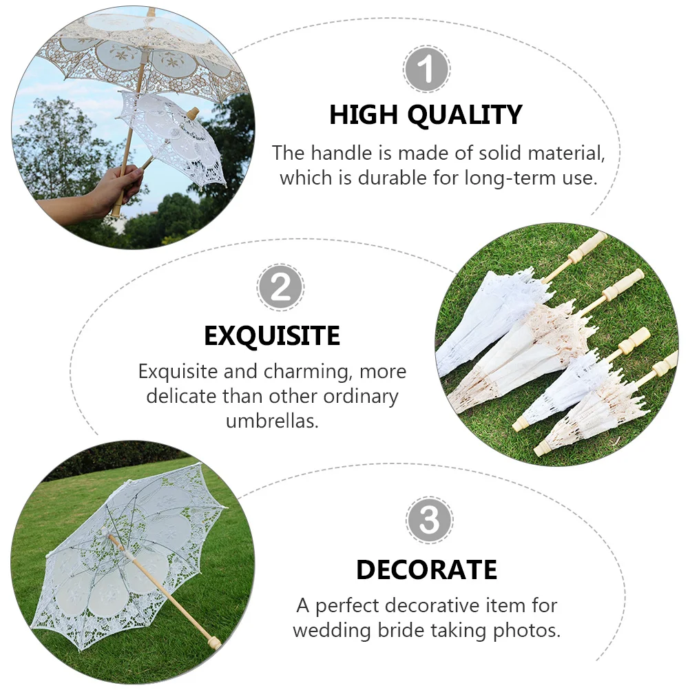 

Wedding Lace Umbrella Exquisite Decorative Prop Photography Handmade Bridal Umbrella Durable Solid Wooden Handle