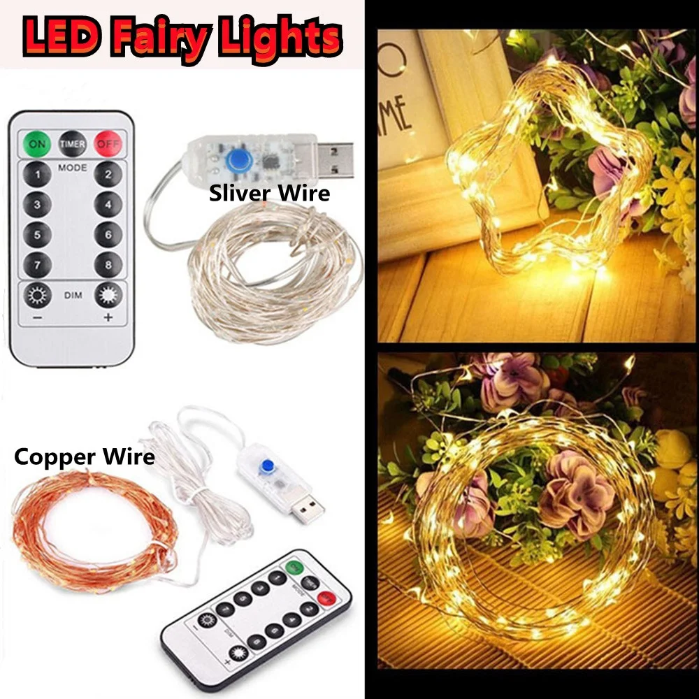 5M 10M 15M 20M LED Fairy String Lights USB With Remote Control 8Modes 50/100/200LEDs Wedding Christmas Lighting Lamp Decor