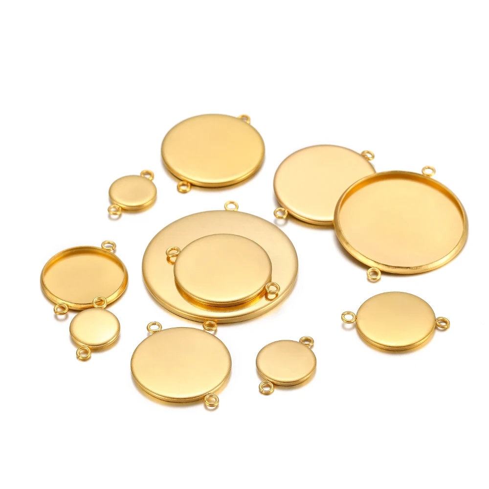 10pcs Stainless Steel 6-30mm Cabochon Cameo Base Gold Color Round Blank Tray for Necklace Bracelet Jewelry Making DIY Findings