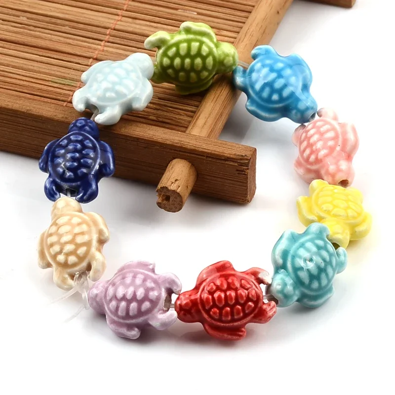18mm Tortoise Beads Turtle Shape Ceramics Beads Charms Loose Spacer Beads For Jewelry Making DIY Bracelets Necklace Accessories