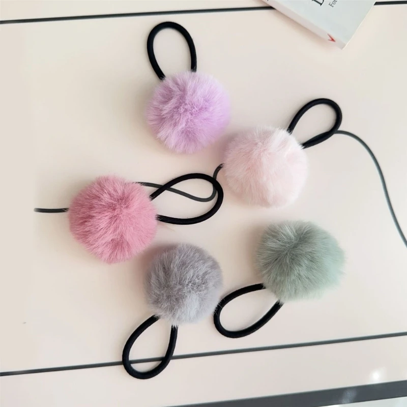 เจ้าหญิงสีสัน Pompoms ผม Tie Furry Ball ผู้ถือหางม้า Enchanting Y2K Dropsale