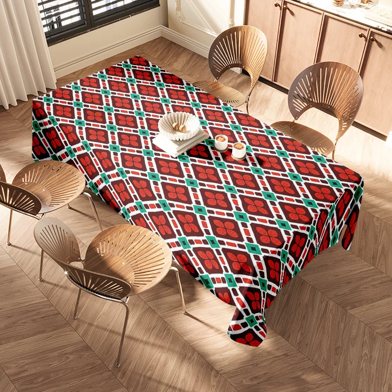Modern Chic Red-Green Checkered Tablecloth Extra-Large Size for Home Decoration