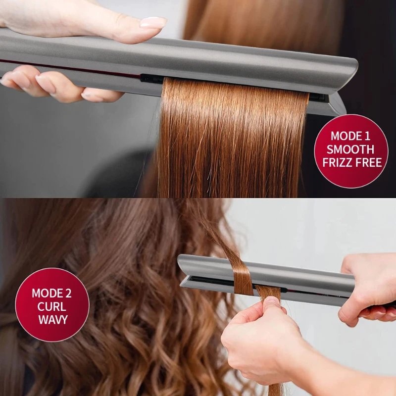 Portable Hair Straightener Curler Dual Purpose Multi-Speed Adjustable Thermostat Straightening Clip