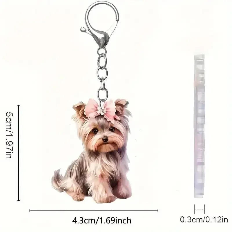 Cute Yorkshire Dog Keychain, Acrílico Punk Puppy Key Chains, Doggy Pets Keyring, Presentes de mochila de carro para amantes de cães