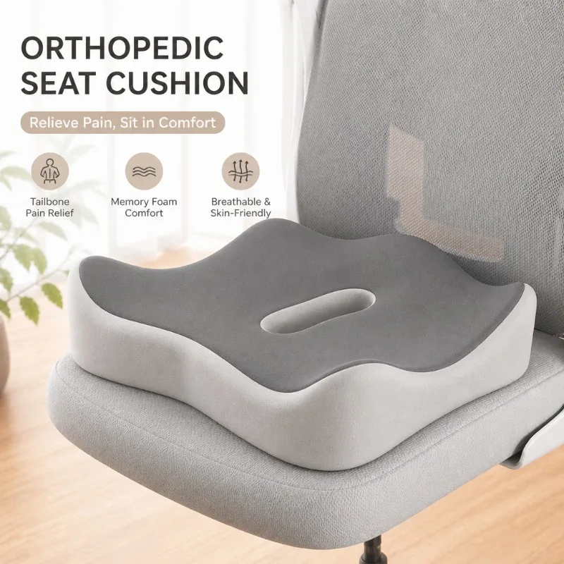 Orthopedic Memory Foam Seat Cushion Tailbone Sciatica Pain Relief Comfort Cushion For Office Chair Car Home Daily Sitting Use