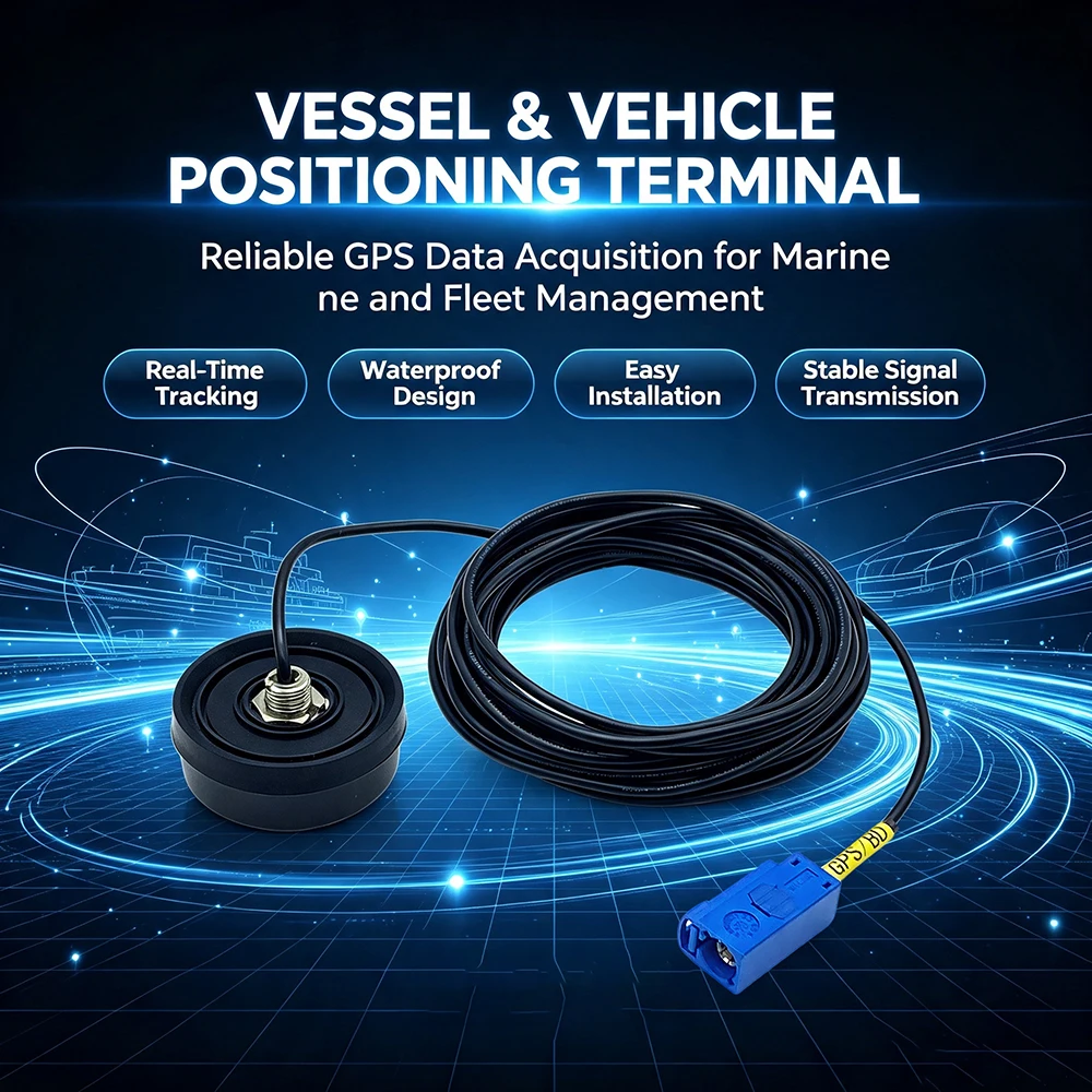 Vehicle GPS GNSS Active Aerial, Fakra C Blue Connector, RG174 Cable, Compatible with Car Head Unit, Fleet Tracking Locator