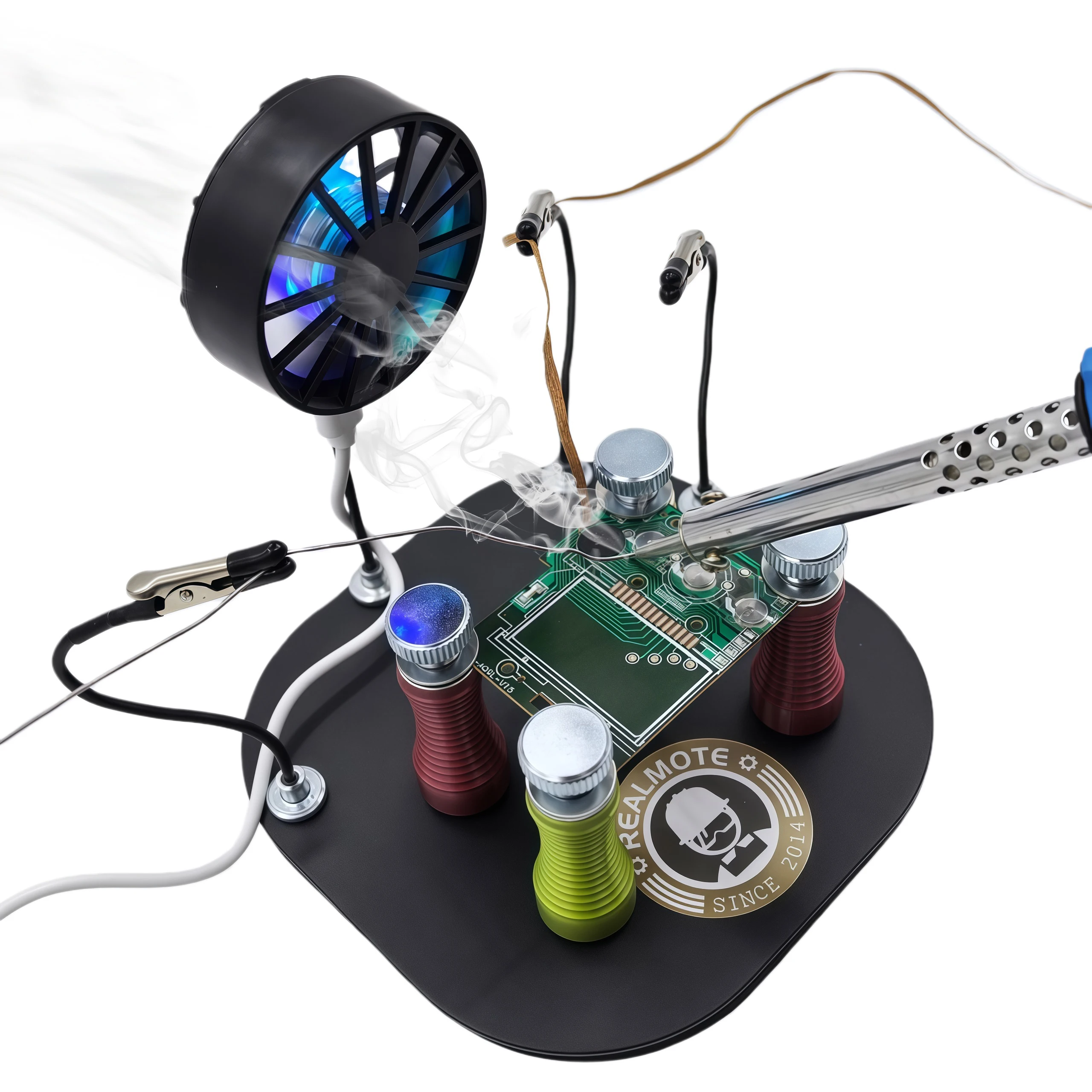 

Магнитная подставка для пайки печатных плат с держателем для плат, гибкими зажимами и USB-вытяжкой для удаления дыма