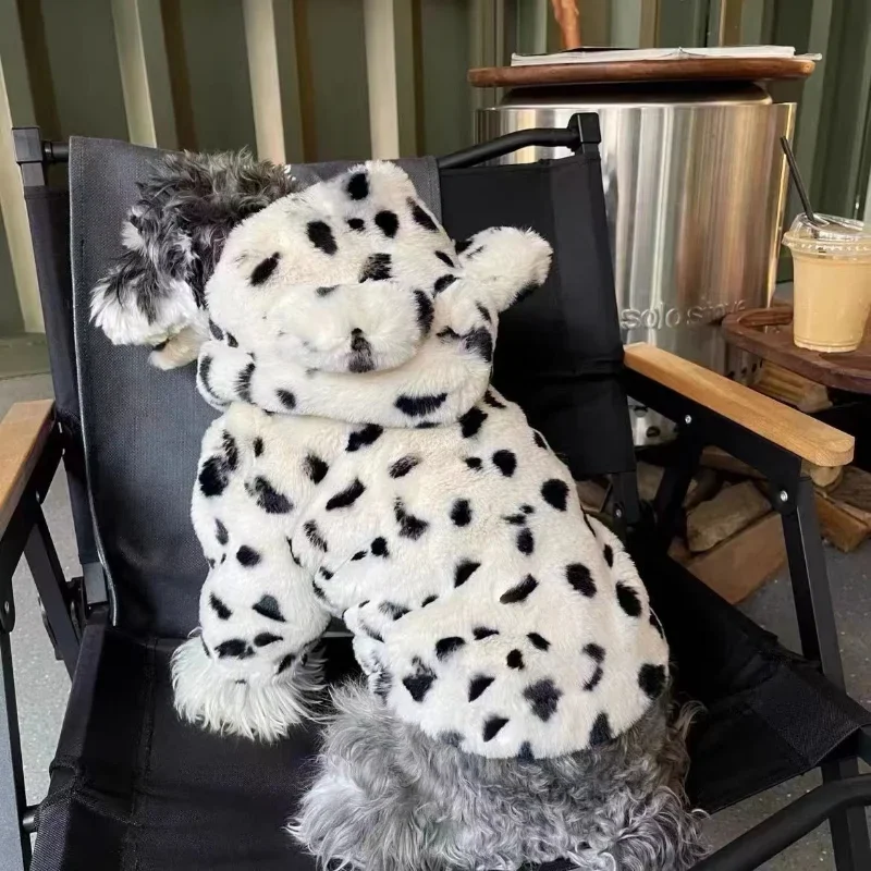 smvp Fur coat pet clothes black white spotted coat with plush insulation cat dog autumn winter pet clothes