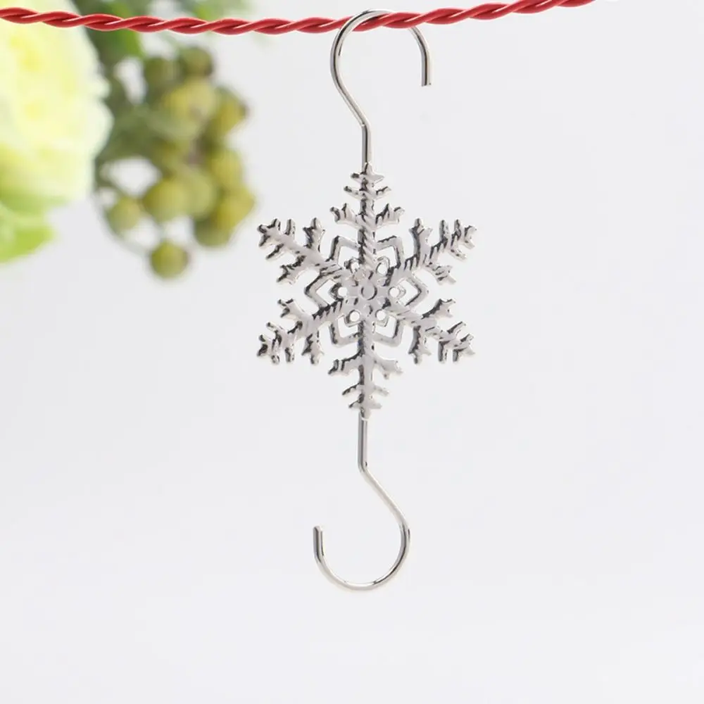 5Pcs Snowflake Pattern Christmas Snowflake Hook Metal Silver Gold S Hook S Shaped Durable Christmas Ball Hooks Fireplace Mantel