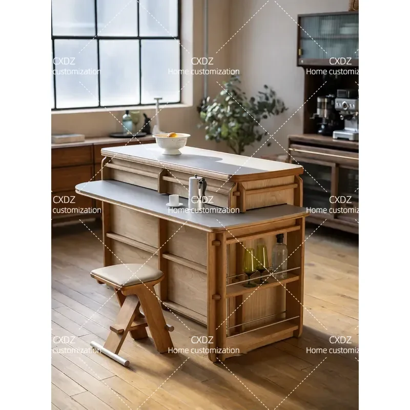 Rotatable Flower Ball Island Dining Table Integrated Solid Wood Medieval Style Small Apartment Home Customizable
