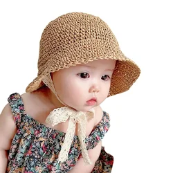 Baby Hat Summer Straw Baby Girl Cap Fashion Lace Bow Beach Children Panama Hat Princess Baby Hats and Caps Kids Hats