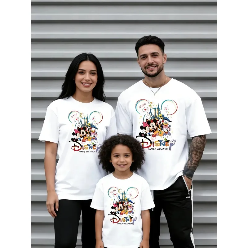 Family Outfits 2026 Summer Parents-Children's Cartoon Print Loose Fashion 3D Printing Tops Casual Couple Everyday Street Style