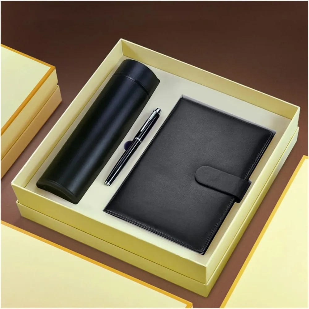

3Pcs Set Cup with Pen Notebook Gift Box Stainless Steel Vacuum Flask Insulate Cup Office Business Gift (Color : Black, Size : 30