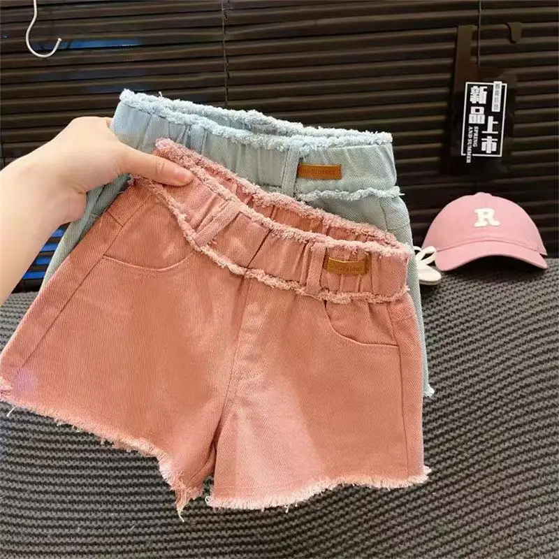 

Girls' Retro Fashion Denim Shorts Summer 2026 New Children's Thin Loose Wide Leg Hot Pants 90-140CM