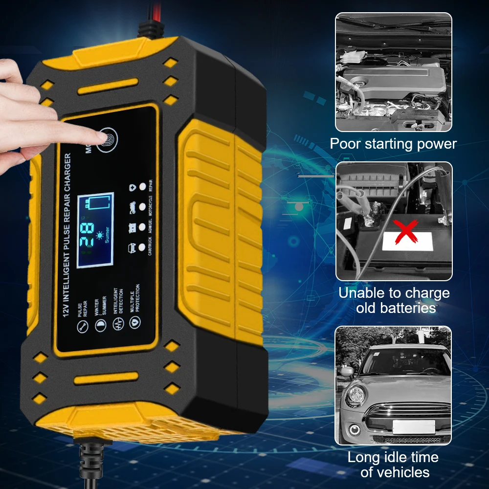 Cargadores de batería de GEL AGM de ácido de plomo, 12V, 6A, 3 etapas, cargador de batería para motocicleta, accesorios para coche, carga rápida inteligente