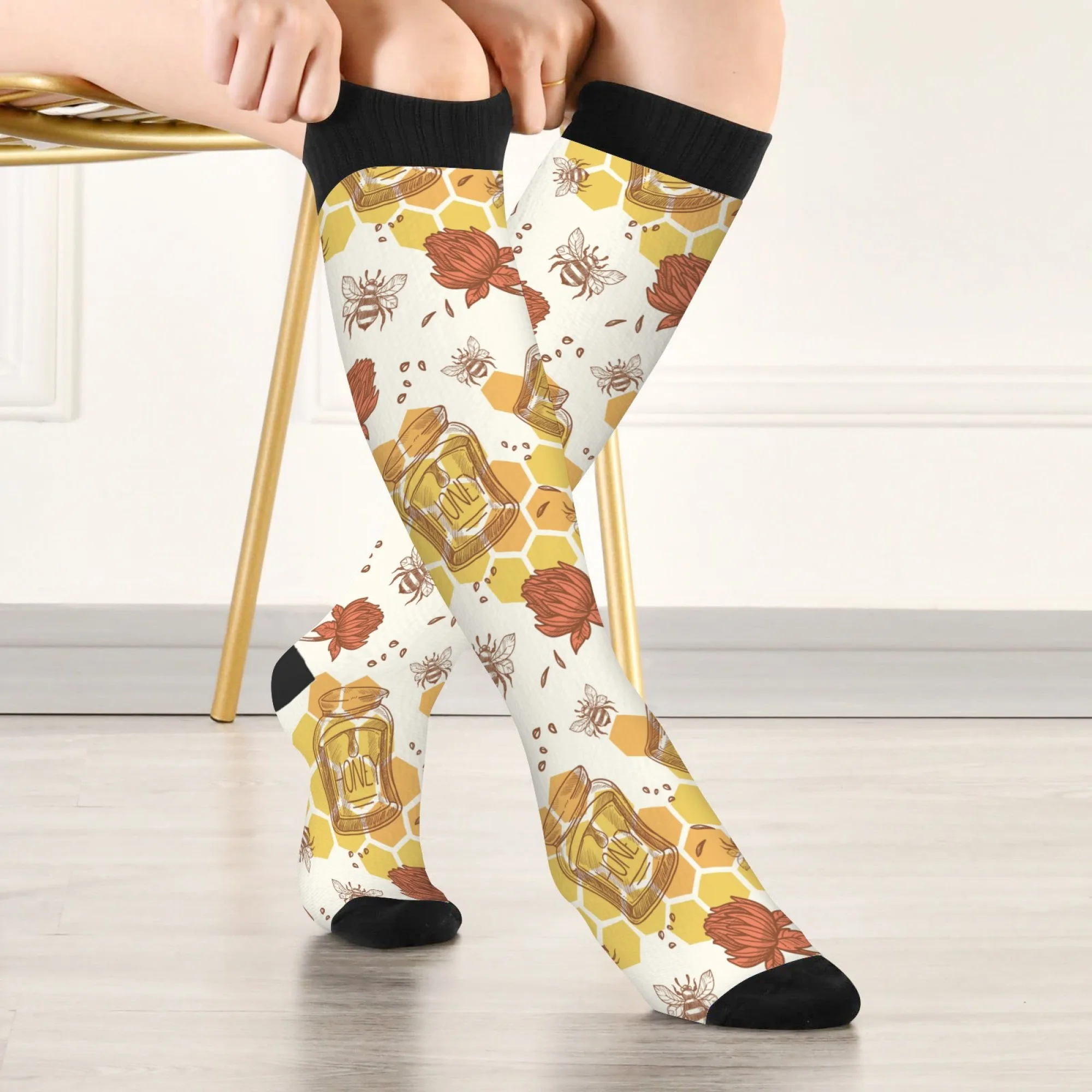 

Cartoon Bee Happy Honey Cute Women's Stockings Harajuku Style Unisex Comfortable Warm Casual Fashion Socks Cycling Running Socks