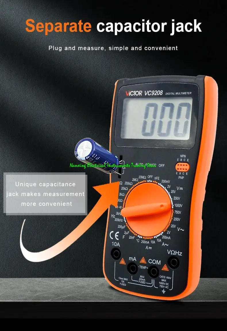 Большой ЖК-дисплей VICTOR VC9205/VC9208 1999 3 1/2, ручной диапазон, цифровой мультиметр, функция частоты/температуры, подсветка