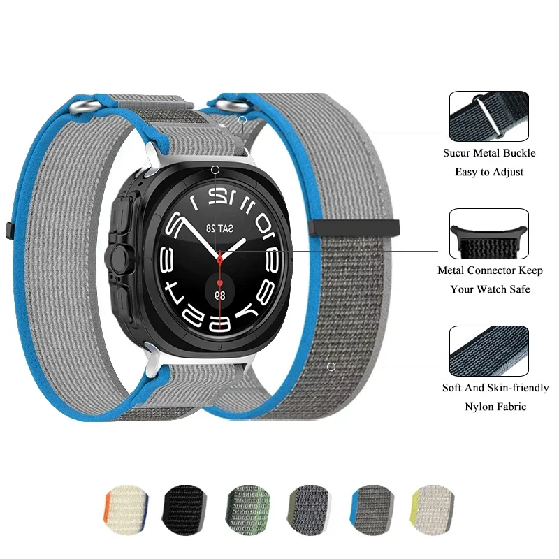 Compatible with Samsung Galaxy Watch Ultra Soft Nylon Weave Watch Strap for Galaxy Watch Ultra Rugged Band with Metal Connector