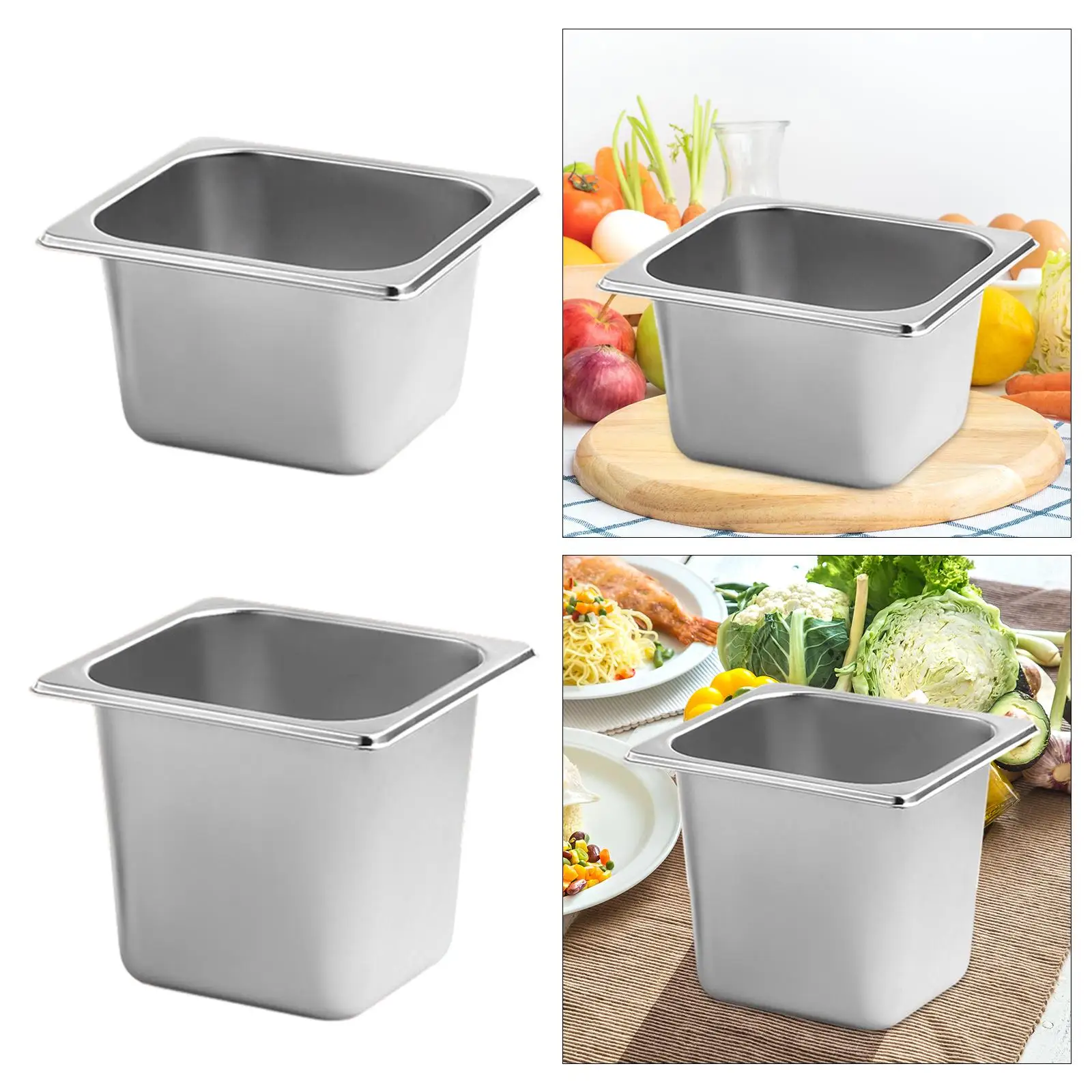 Stainless Steel 1/6 Size Deep Food Container Hotel Pans for Hotel Preparing Bread Crumb Dish Restaurant Marinating Meat Supplies