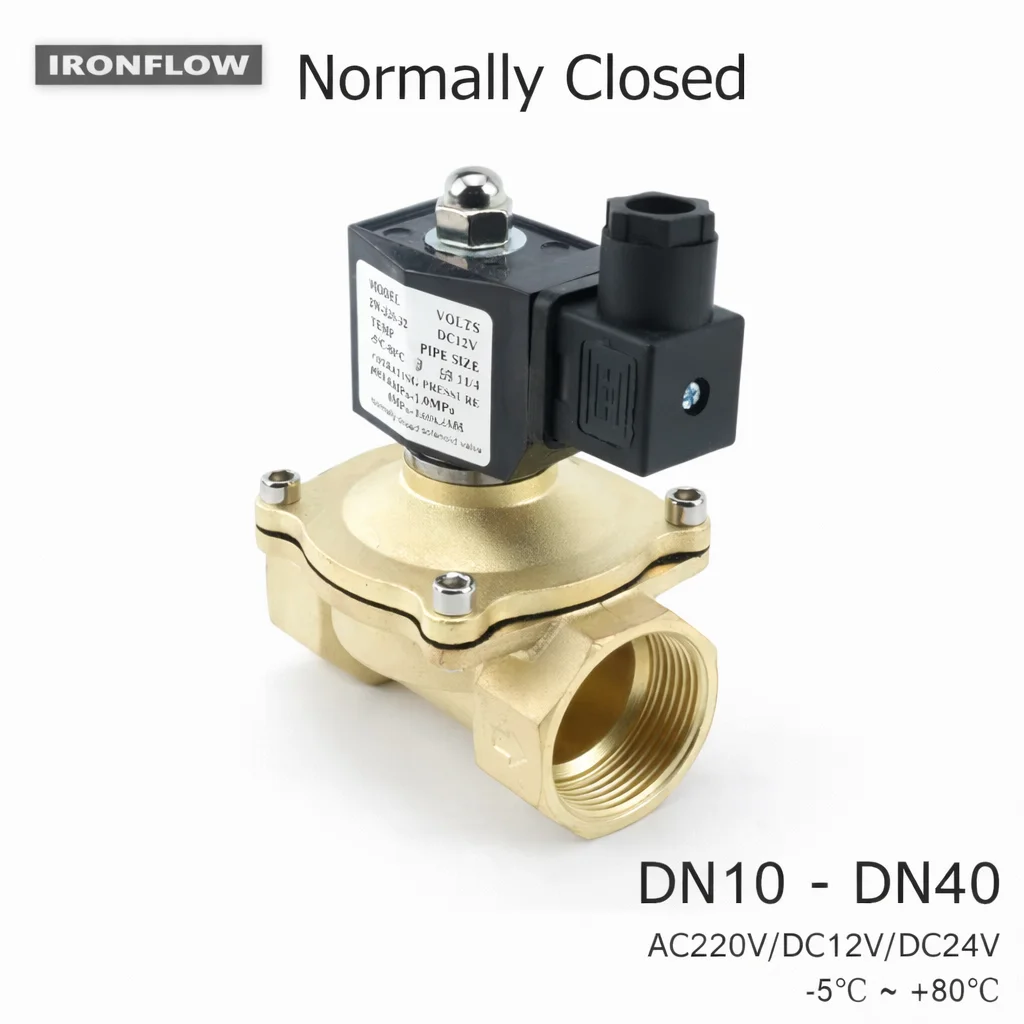 AC220V DC12V DC24V Normally Closed Brass Solenoid Valve With Waterproof Coil DN10/15/20/25/32/40 Water Valve 1/2