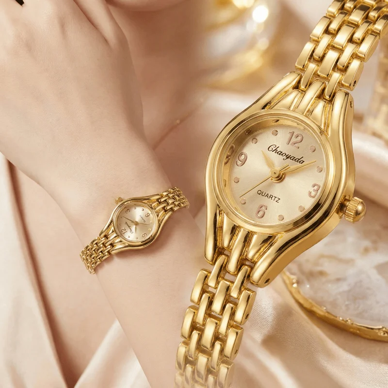 

Элегантные женские часы-браслет от ведущего бренда, золотые, с маленьким циферблатом, кварцевые наручные часы, модный женский подарок, часы для женщин.