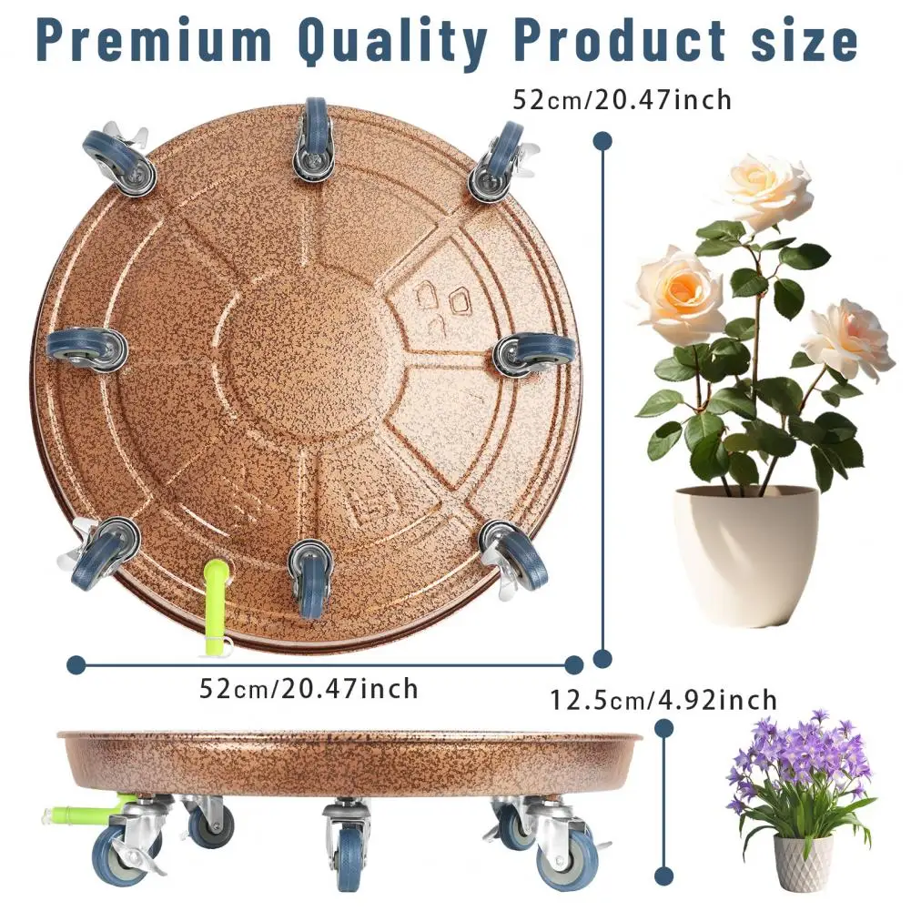 2Pcs 20in Movable Flower Pot Holder With Drainage Device Sturdy Wheel Thickened Mobile Tray Plants Stand Pallet For Garden Home