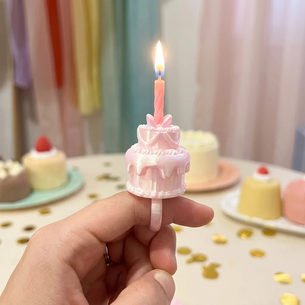 3D Simulation Cake Cake Ring Candle Holder Plastic Silk Finish Finger Ring Candle Stand Novelty Romantic Mini Cake Candle Ring