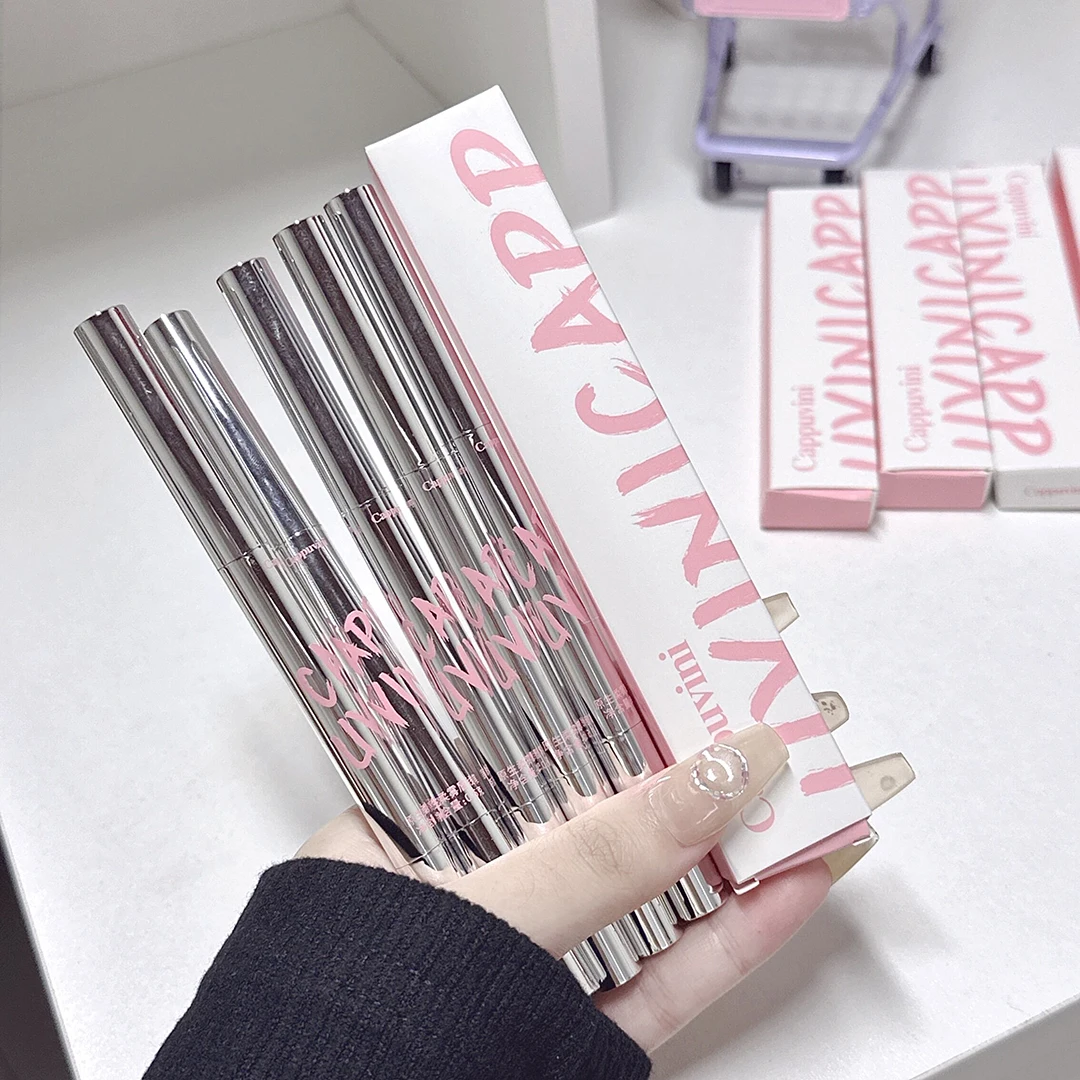 Lip Shadow Liner ปากกา Matte ลิปสติกฐาน Silver Tube กันน้ํา Lasting Lip Contouring Non-stick Cup Lipliner ดินสอพร้อมแปรง