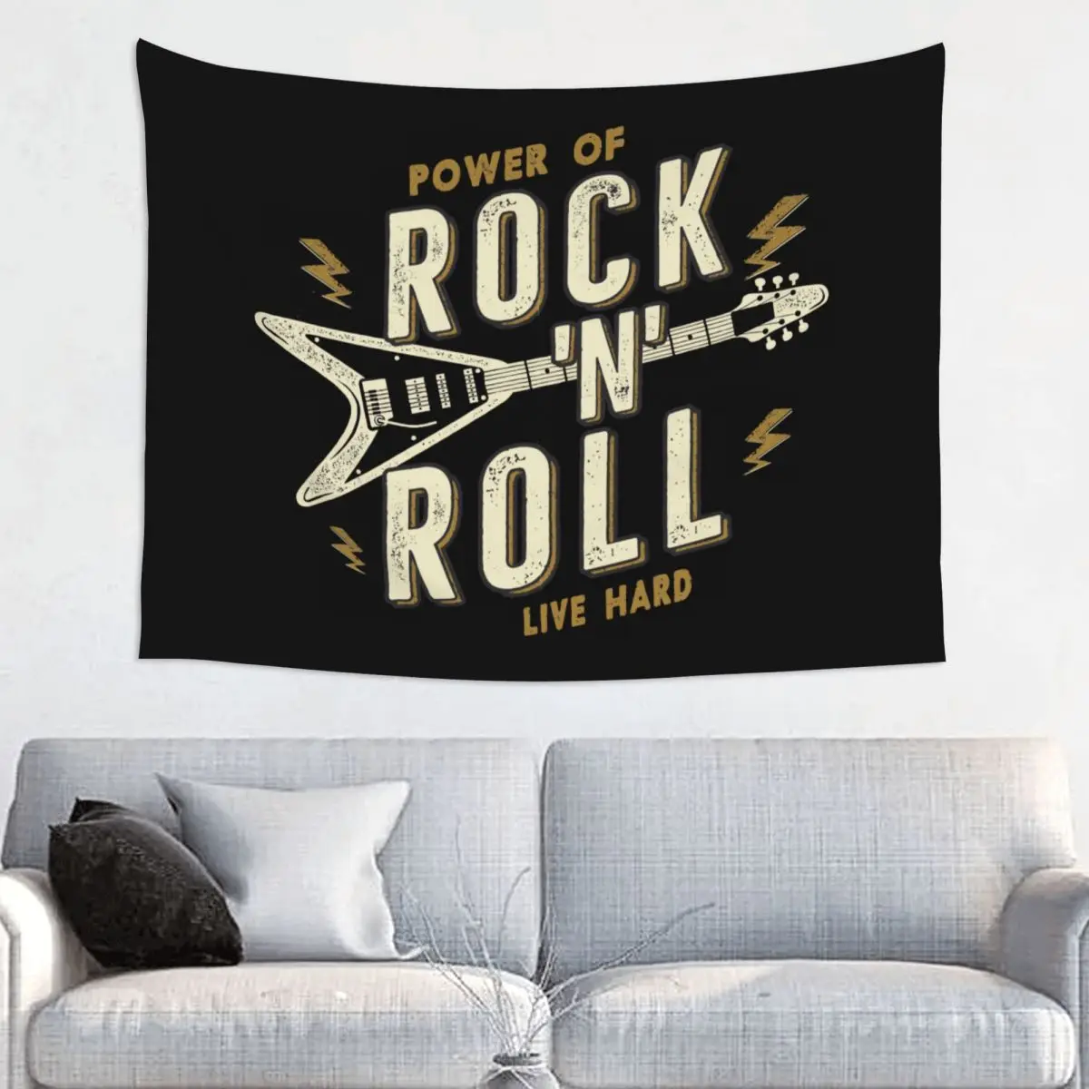 Power Of Rock N Roll Tapestry Home Decor Customized Hippie Wall Hanging Heavy Metal Music Tapestries for Bedroom