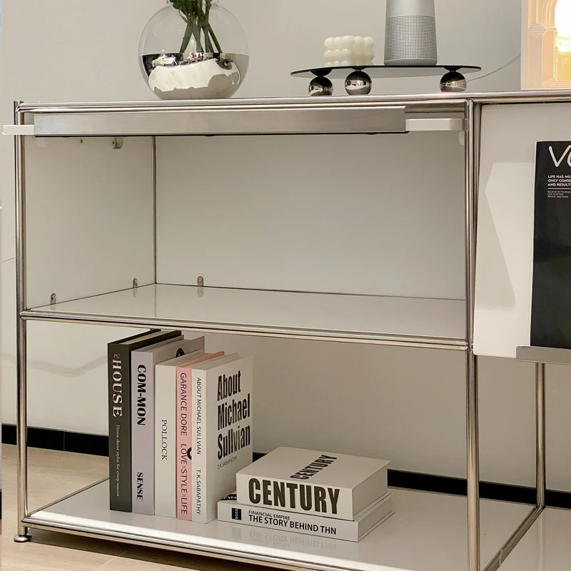 stainless steel magazine rack, sideboard, chest of drawers, second-hand home living room, coffee machine, storage cabinet, shelf