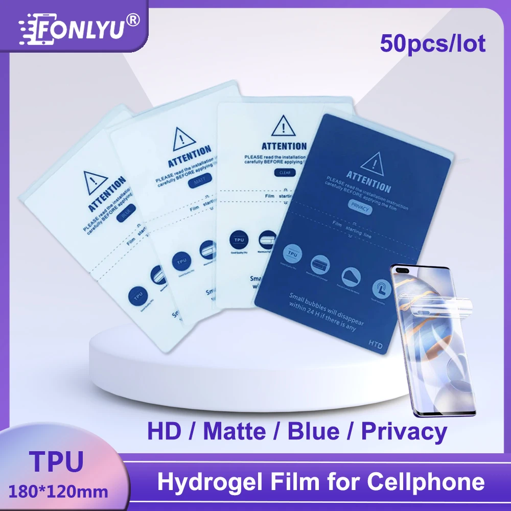 

Fonlyu 50pc TPU HD Matte Blue Privacy Hydorgel Film Sheet for iPhone 15 14 13 12 Pro Curved Screen Protector SS 890C Cut Machine