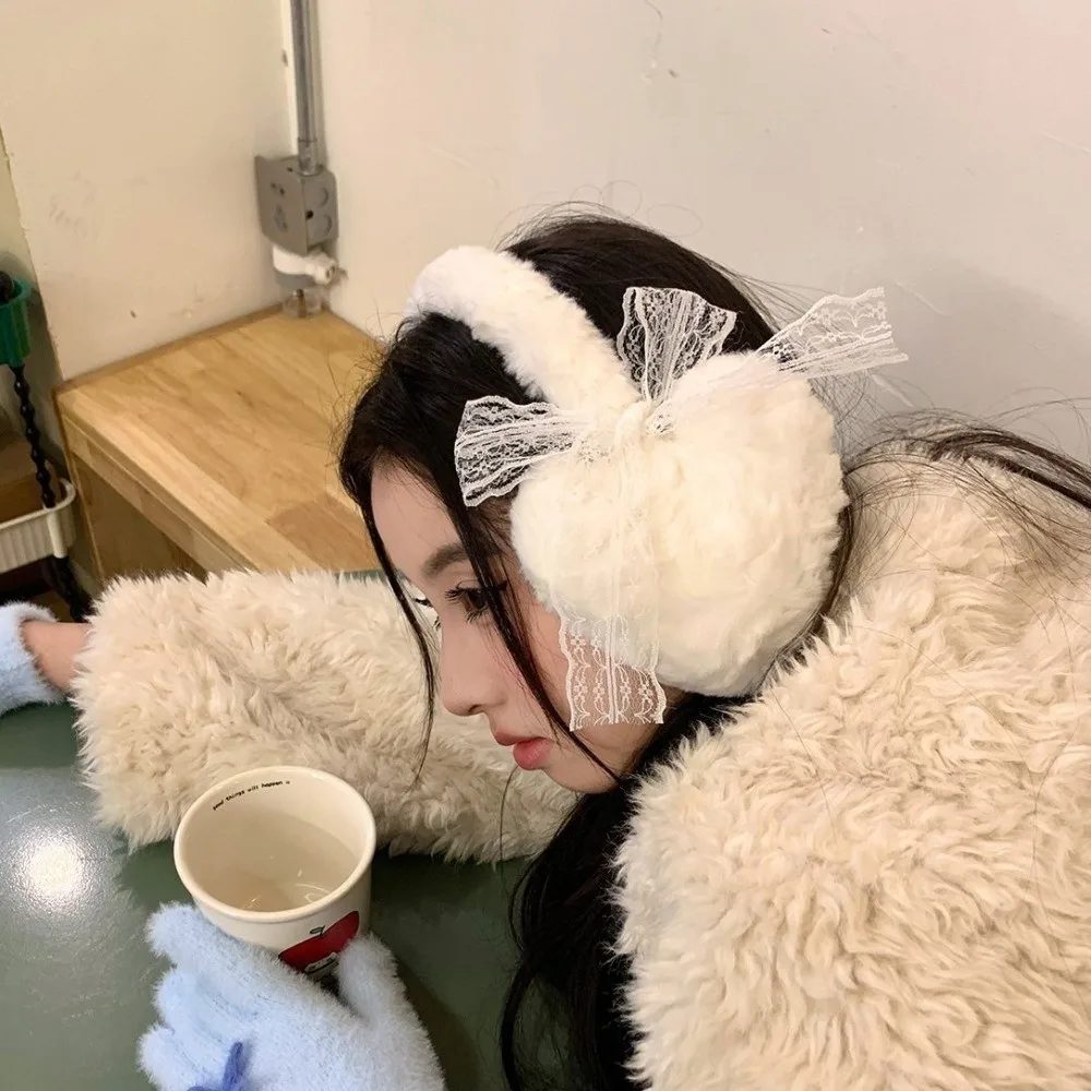 

Удобные кружевные грелки для ушей с бантом, утепленные зимние наушники, ветрозащитные наушники-ушанки, головные уборы