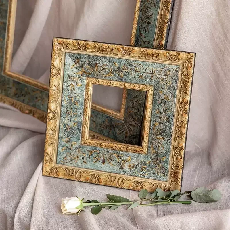 French Vintage Ornate Solid Wood Picture Frame Gold Floral Embossed Antique Frame for Oil Painting Scarf Art Mid Century Decor