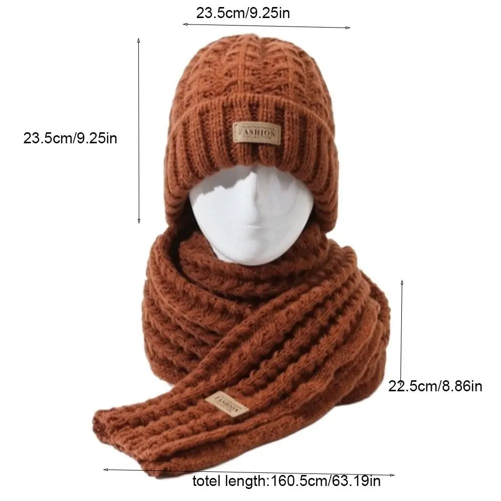 2Pcs Trendy Windproof Knitted Hat Scarf Korean Style Thicken Neck Guard Hat Set Soft Plush Warm Scarf Couple