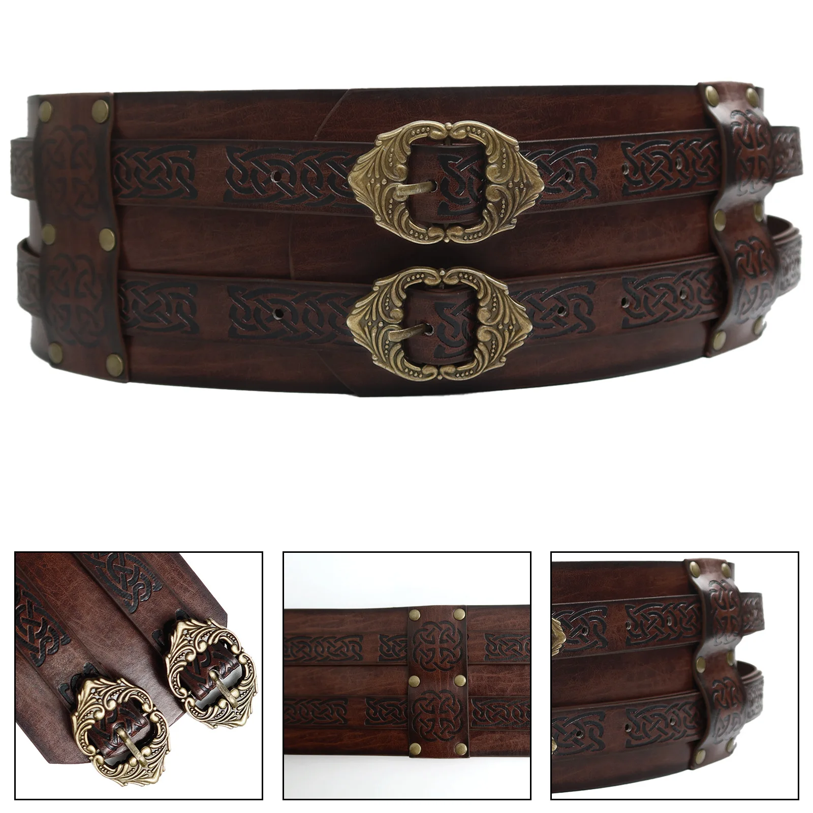 

Nordic medieval Renaissance leather wide belt, role-playing belt accessory, adjustable high-quality belt waist cover