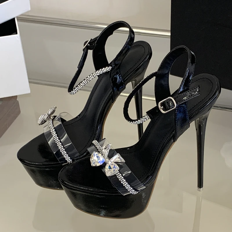 Eilyken New Sexy Thin High Heels Buckle Strap Women Sandals Fashion Summer Crystal PVC Transparent Nightclub Prom Shoes
