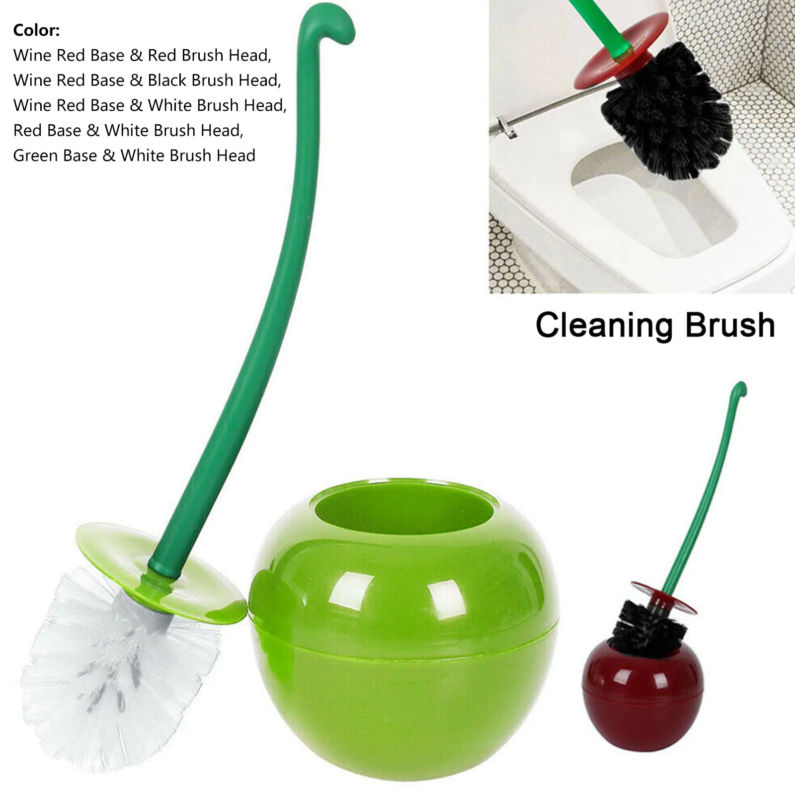 Creative Toilet Brush Set Cherry/Apple shape Brush Lovely Cute Scrub Thick Head Thoroughly Clean commode Wine Red Green White