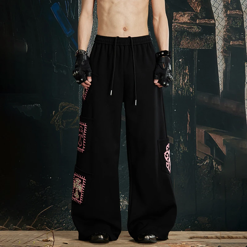 LUZHEN Loose 2026 New Embroidery Straight Pattern Elastic Waist Casual Pants Men's Trendy Handsome Wide Leg Sweatpants JY8560