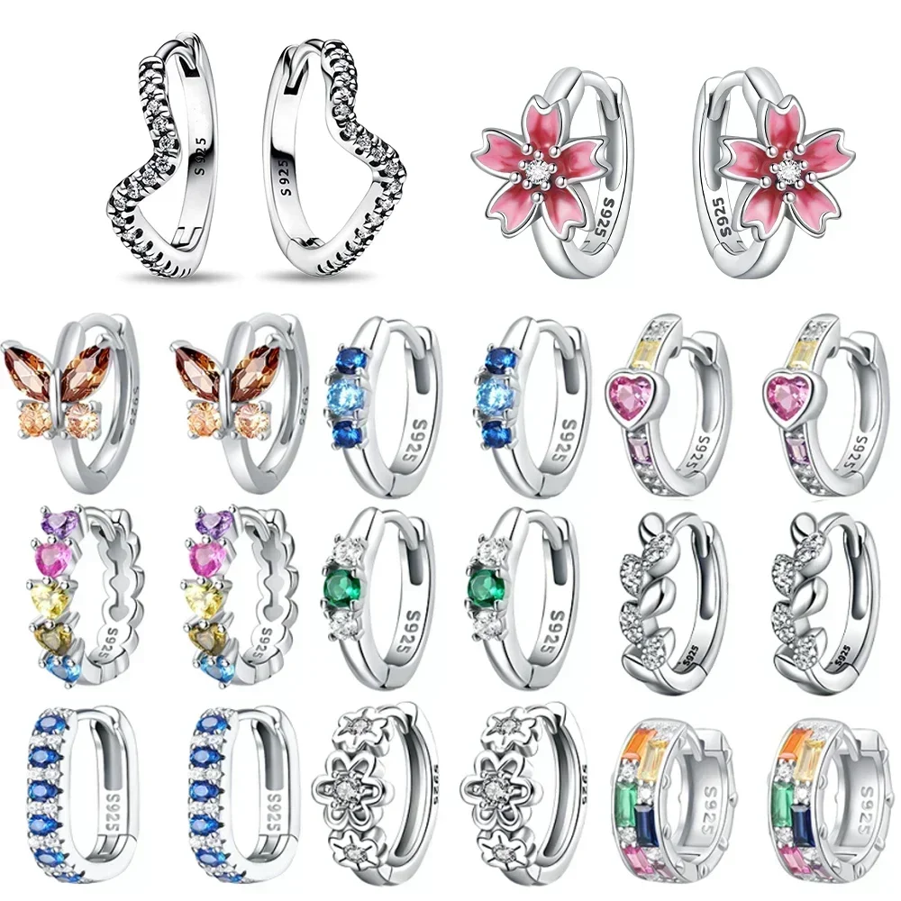 

925 Sterling Silver Original Zirconia Sparkling Love Shape Hoop Earrings High Quality Women's Fine Jewelry Gift