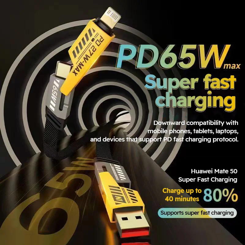 4 in 1 65W Fast Charging USB cable Type C Usb Micro For Iphone Samsung Huawei Xiaomi Multi Port Multiple Charging Wire image 3