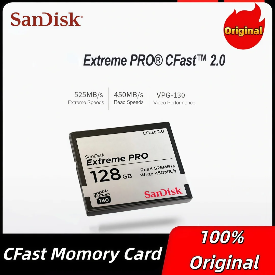 

Карта памяти SanDisk Extreme PRO CFast 2.0 128 ГБ 256 ГБ VPG-130 525/430 МБ/с для 4K видеокамер и видеокамер-камкордеров