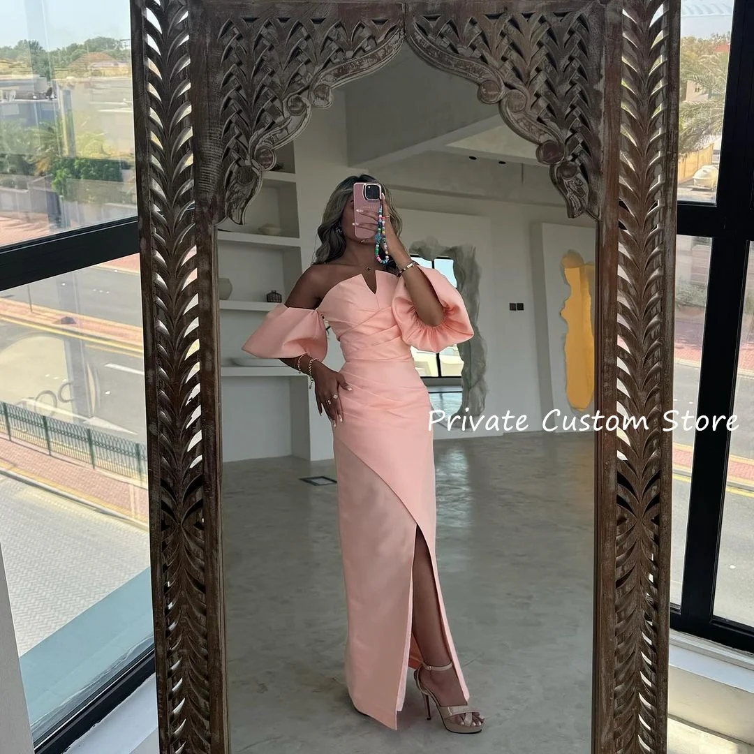 

Cute Puff Sleeve Prom Dresses Off Shoulder Pink Mermaid Evening Dress vestidos de gala vestidos de fiestas elegantes mujer