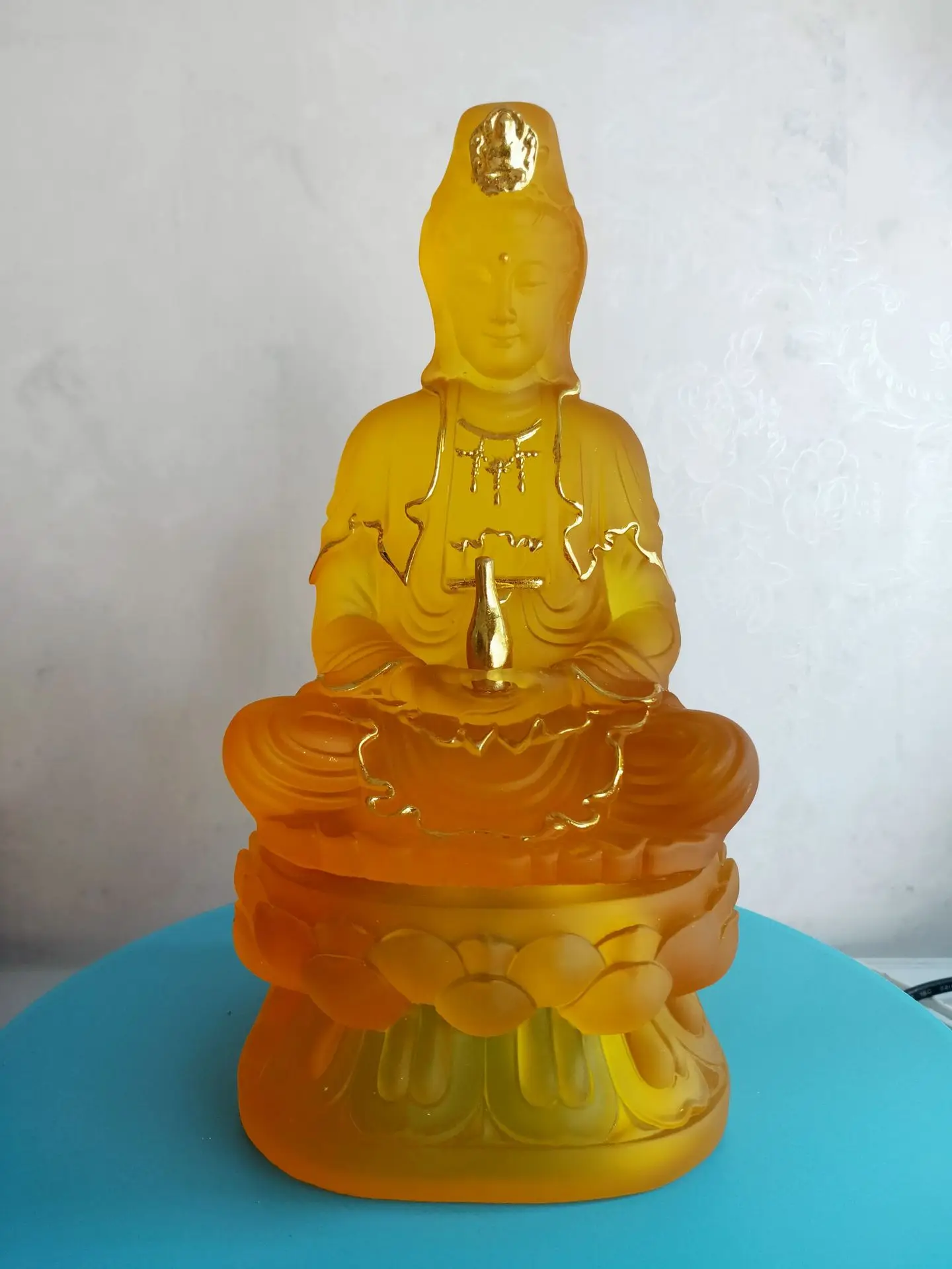 Asia home efficacious protection Shrine altar shop Worship yellow crystal GUAN YIN PU SA BUDDHA Avalokitesvara statue