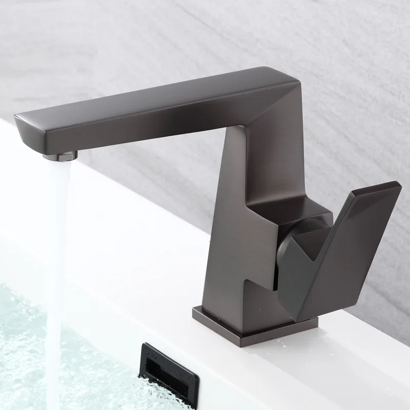 

59# Solid Brass Gun Grey Basin Faucet Brushed Gold Cold Hot Mixer Taps Deck Mounted Matte Black Sink Faucet Black Crane