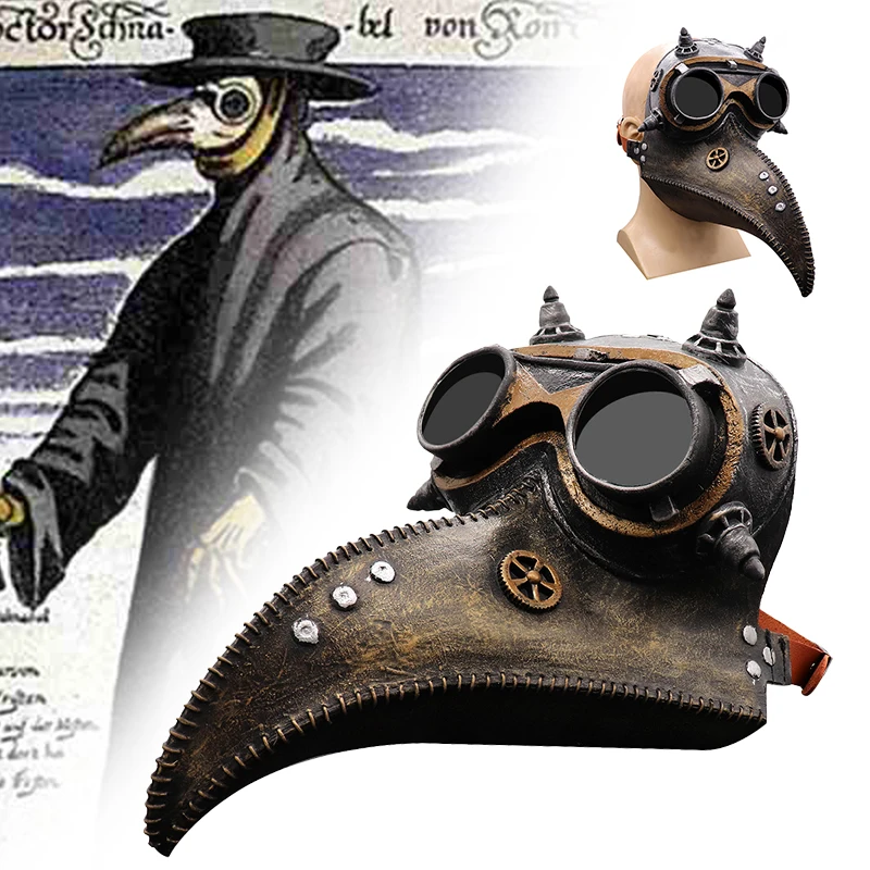 Halloween Plague Doctor Mask and Cloak Costume Props Long Nose Beak Leather Masks for Adult Reaper Cloak Medieval Black Hat