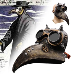Halloween Plague Doctor Mask and Cloak Costume Props Long Nose Beak Leather Masks for Adult Reaper Cloak Medieval Black Hat