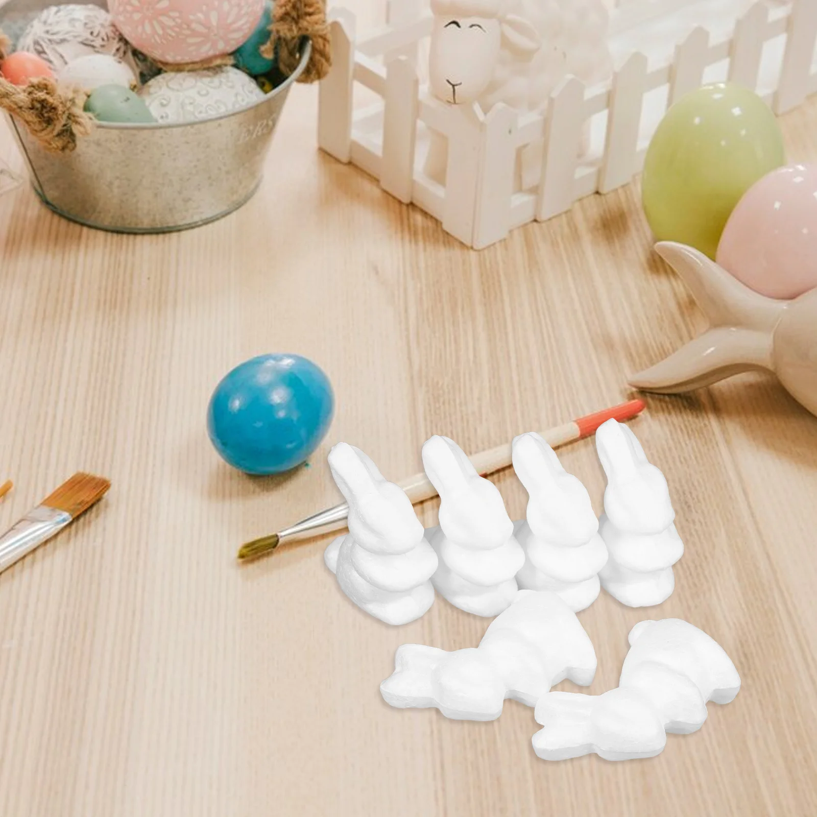 6Pcs Foam Rabbit Craft Unfinished Bunny Ornament Smooth Surface for Coloring Kids Creativity Development Activity