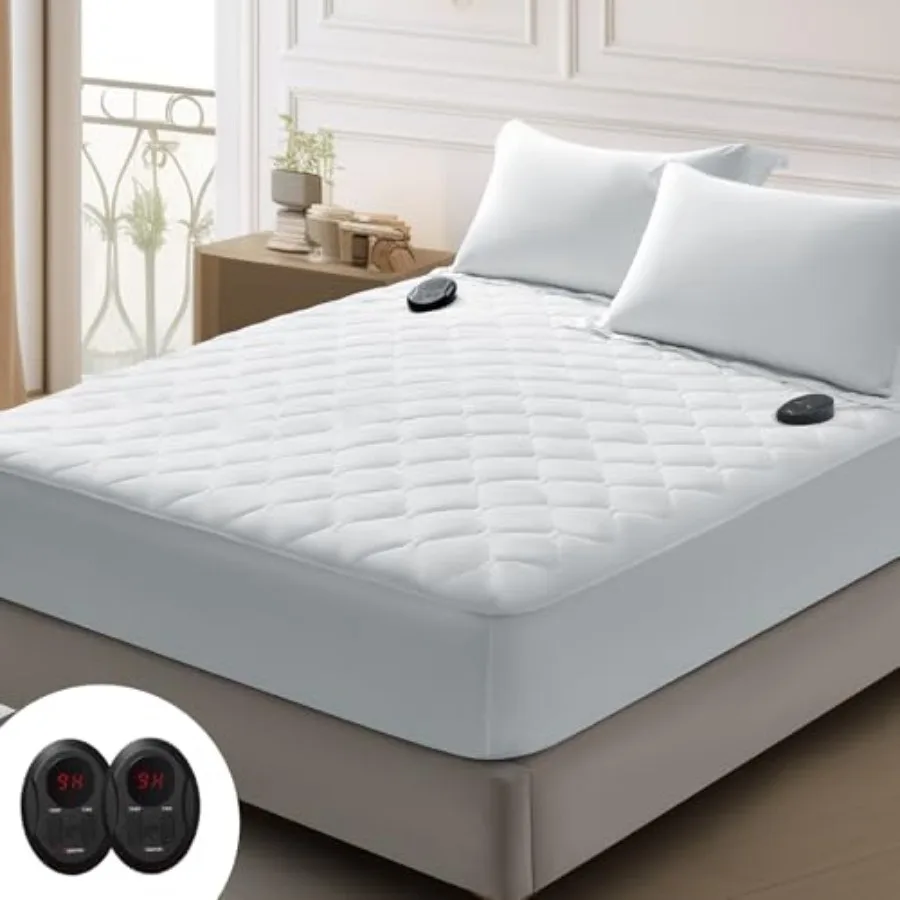 

Premium Quilted Heated Mattress Pad Size 78" x 80" Bed Warmer 9 Heat Settings 1-12 Hours Auto Off Soft and Cozy Deep Pocket Fas