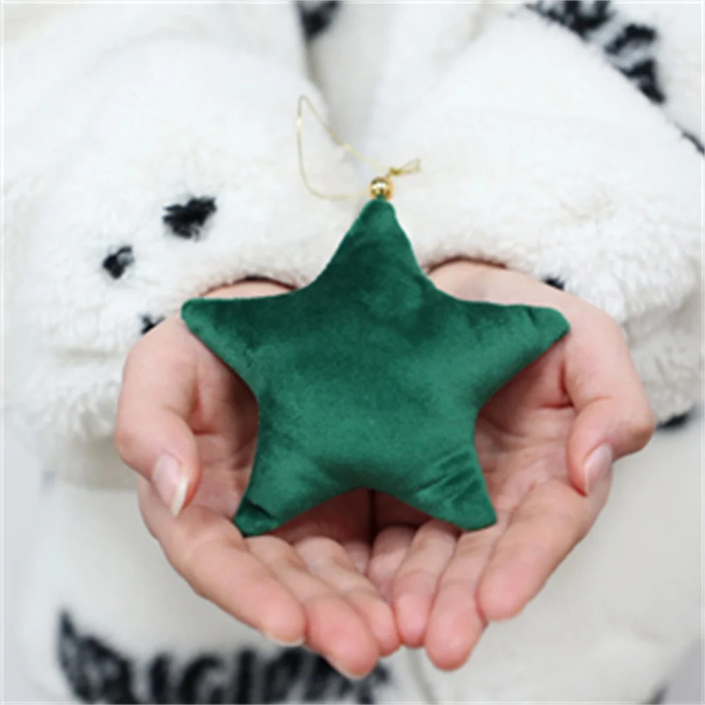 5pcs Christmas Velvet Star Ornaments Luxury Plush Tree Hanging Gift Merry Christmas Holiday Decoration